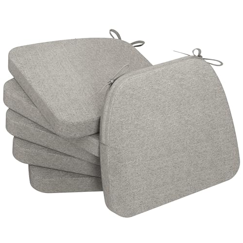 Image of AAAAAcessories D-Shaped Chair Cushions, 2 inch Thick Dining Chair Pads with Ties and Removable, Machine-Washable Cover, 17 inch x 16 inch, Set of 6, Khaki Gray