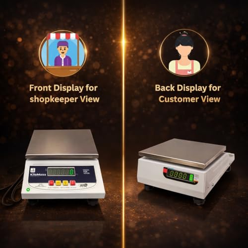 Image of KiloMaxx 30kg Electronic Weighing Scale | 1g High Accuracy | Dual Display (Front & Back) | Stainless Steel Platform | Rechargeable for Kirana, Grocery & Commercial Use