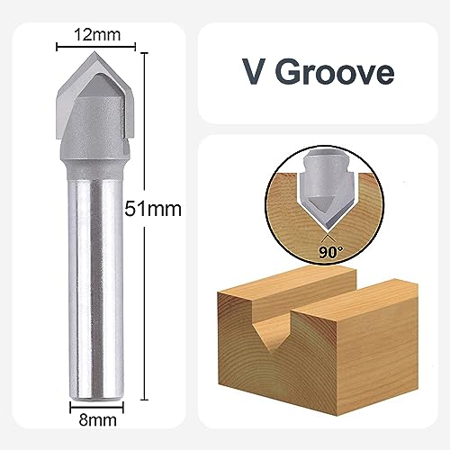 SpeTool Fresa a smusso 2 flauto 90 gradi V fresa 12 mm diametro di taglio 8 mm gambo CNC fresa per venature, smussi e scanalature a V.