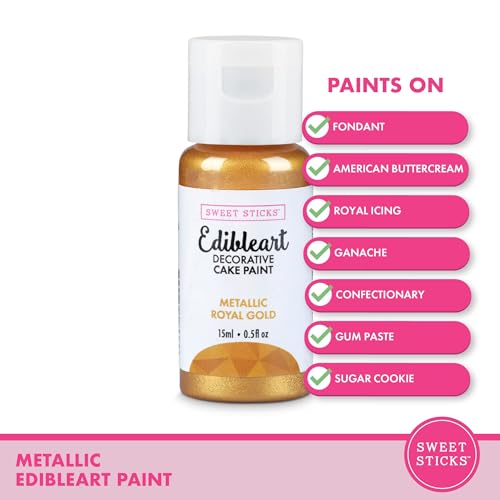 Image of Sweet Sticks Edible Art Decorative Cake Paint 0.5 Ounce (15 Milliliters), Metallic Royal Gold