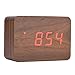 Kadimendium Gentle LED Lights Powered by 3 AAA Batteries Wooden Clock Alarm Clock Alarm Wood Digital Alarm Clock for Bedroom Office School (Brown Wood + red Light)