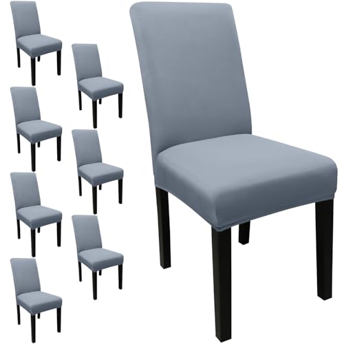 JQinHome Dining Room Chair Covers Set of 8, High Stretch Chair Slipcover Removable Washable Dining Room Chair Covers,Kitchen Chair Cover for Home Party Hotel Wedding Ceremony (Light Grey)