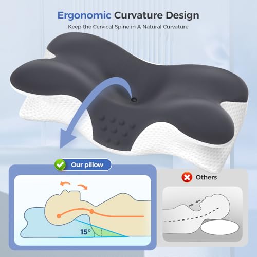 Cervical Neck Pillow for Neck Pain Relief,Neck Support Pillow for Sleeping, Side Sleeper Pillow for Bed,Memory Foam Ergonomic Pillows for Back Stomach Sleepers