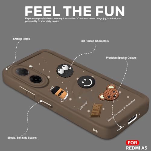 Image of AESTMO Back Case Cover for Poco C71 / Redmi A5 | Cute Fun Cartoon 3D Ball | Coffee Silicone Case | Full Body Protection | Camera Protection Back Cover for Poco C71 / Redmi A5 (Brown)