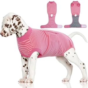 FUAMEY Recovery Suit for Dogs After Surgery,Soft Breathable Dog Bodysuit E-Collar & Cone Alternative Surgical Suit,Male Female Dog Neuter Spay Suits Anti Licking Wounds Onesie Rose Stripes XS FUAMEY Recovery Suit for Dogs After SurgerySoft Breathable Dog Bodysuit E Collar Cone Alternative Surgical SuitMale Female Dog Neuter Spay Suits Anti Licking Wounds Onesie Rose Stripes XS