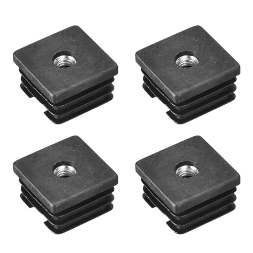 Image of uxcell 4Pcs Inserts for Square Tubes with M8-1.25mm Thread, for 1.38 inchx1.38 inch OD Square Tube, Black Plastic Plug Caster Insert Chair End Caps Furniture