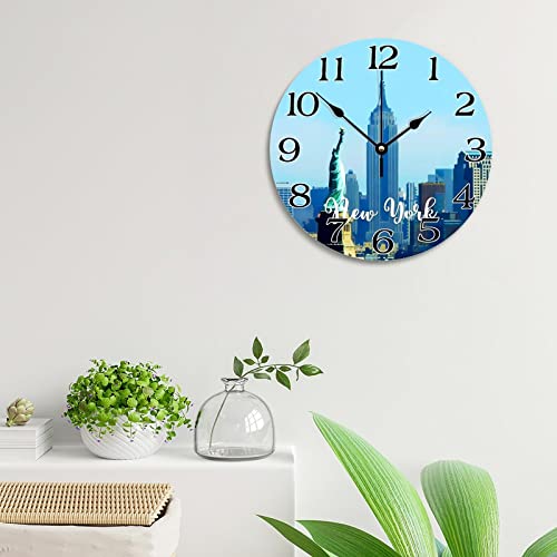 New York Usa Cityscape Wall Clock New York Scenery Travel 12 Inch Large Wall Clocks Battery Operated Silent Country City Souvenir Farmhouse Wall Decor For Kitchen Bedroom Living Room Classroom #TOP1
