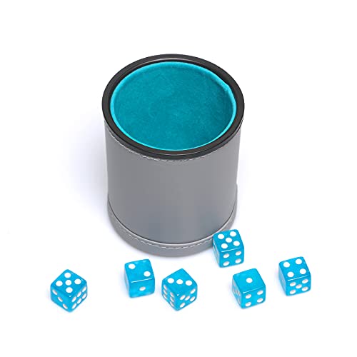 image for RERIVER Leatherette Dice Cup Set Lake Blue Velvet Interior Quiet in Sh