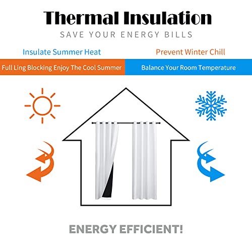 Ryb Home 100% Blackout Curtains 2 Panels, 2-Layer Window Curtains & Drapes For Bedroom, Pure White, W52 X L84 Inch #TOP5