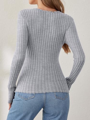 ANRABESS Women Long Sleeve V Neck Shirts,Grey,XXL — view 5
