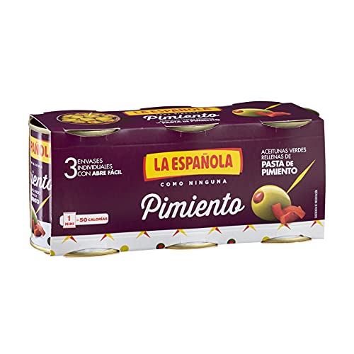 La Española Aceitunas Verdes Rellenas , Lata Fácil Apertura Pack3x50 gr