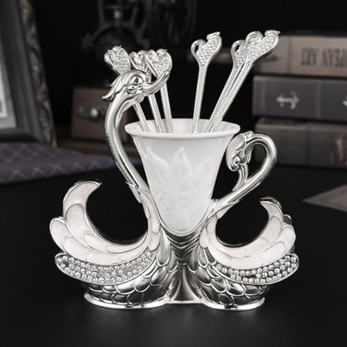 Cuillères à dessert à café avec support de base de cygne compact - 6
