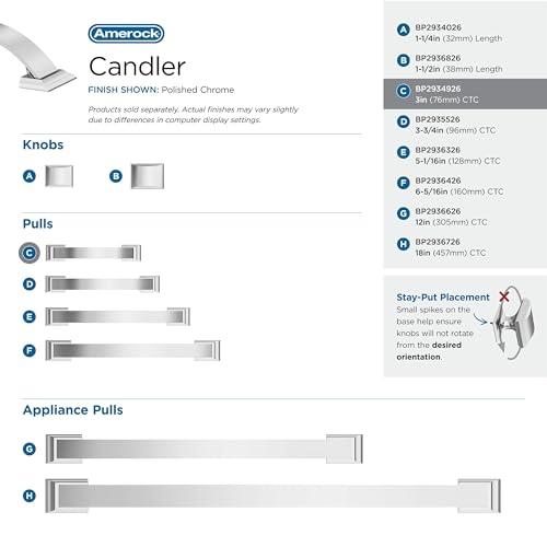 Image of Amerock BP2934926 | Polished Chrome Cabinet Pull | 3 inch (76mm) Center-to-Center Cabinet Handle | Candler | Furniture Hardware