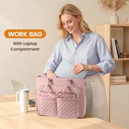 Image of LOVEVOOK Tote Bag for Women, Teacher Nurse Work Laptop Bag, Quilted Bible Computer Shoulder Bag for Business Travel College