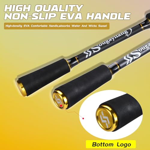 Image of Sougayilang Fishing Rod, Composite Glass & Carbon Fiber Blanks Spinning Rod and Casting Rod, 2Pc Fishing Pole with EVA Handle-Golden-2.1m-Casting