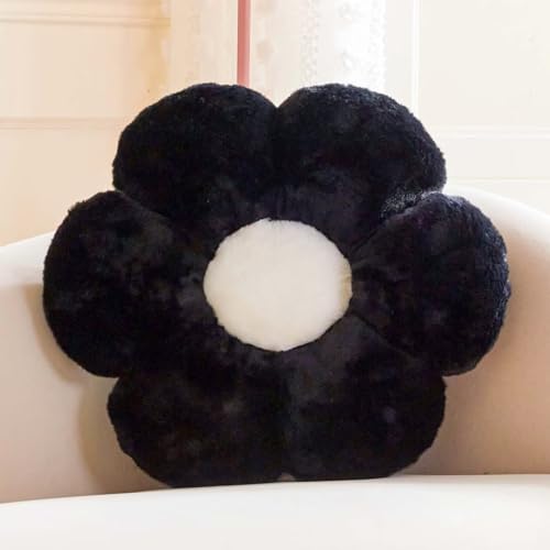 Image of AVS Sunflower Shaped 6 Petals Cute Preppy Decorative Throw Pillow|Floor Cushion with Fibre Filling for Aesthetic Decoration (Black, 50CM)