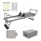 Riformatore Pilates Pieghevole con 4 Molle e 5 Corde, Macchina per Allenamento Pilates con Jump Board per Allenamento a Casa e Palestra,Gray-10box