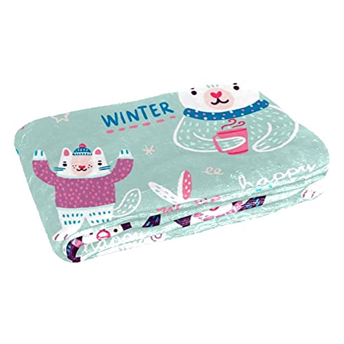 Couverture douce chaude imprimée pingouins lapins pour plage lit - 3