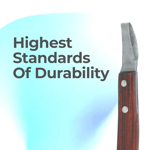 Image of 7 Inch Swiss Hoof Knife Double Edged - Stainless Steel Curved Blade Farrier Tool with Round Wooden Grip, Multipurpose Hoof Trimming Knife for Livestock.