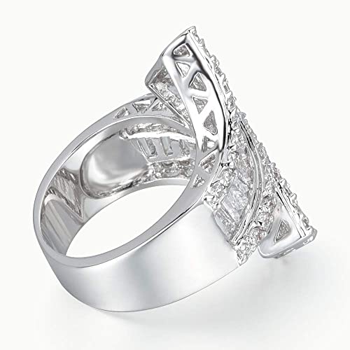 Jewelry Silver Tone Rhodium Plated Cubic Zirconia Double-Band Curved Ring3