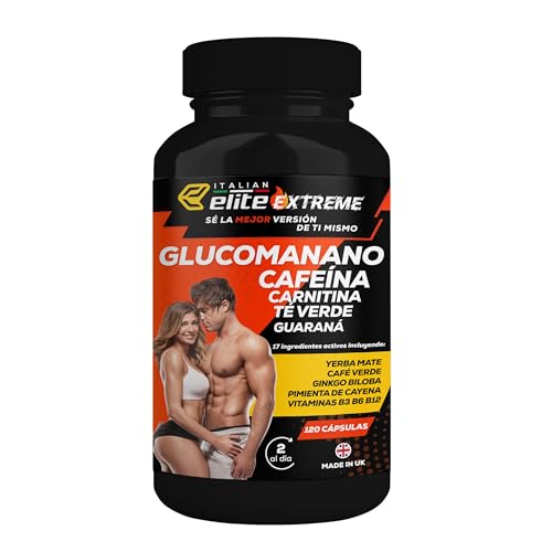 Italian Elite® Elite Extreme 120 Cápsulas. Suplemento con Cafeína, Té Verde, Carnitina, Glucomanano, Vinagre de Sidra de Manzana y Guaraná. Apoyo para un Estilo de Vida Activo y Energía.