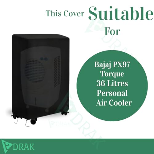 Image of EDRAK Polyester Air Cooler Dustproof Cover Designed for Bajaj PX97 Torque 36L Personal | Waterproof, Dustproof, Weather Resistant | Zipper Protective Case For Indoor & Outdoor Use (Black-36)