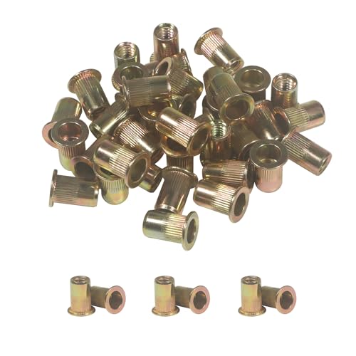 HANLATO 110PCS Rivet Nut 3/8-16UNC Rivet Nut Carbon Steel Flat Head Rivnut Threaded Insert Nut with Knurled Body for Automotive, Furniture, Decoration