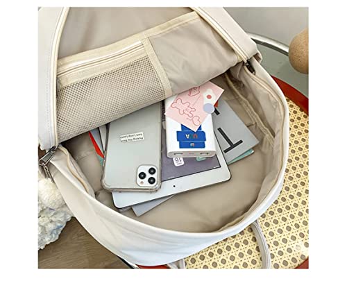 Aonuowe Preppy Backpack With Plushies Cute Backpack For Teen Girls Light Academia Bookbags Solid Aesthetic School Bag (White) #TOP5