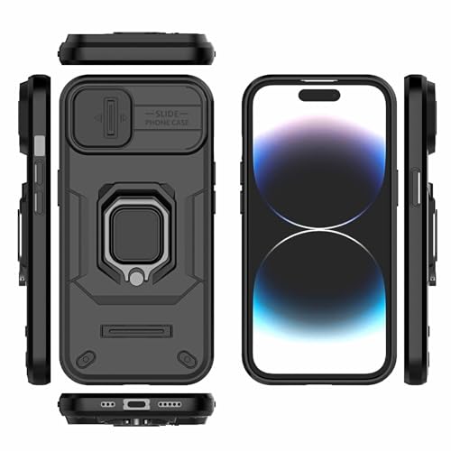 Image of SHINESTAR Tough Armor iPhone 15 Bumper Back Case Cover | Ring Holder & Sliding Camera Shield Cover | 360 Degree Protection Back Case Cover for Apple iPhone 15 (Black)
