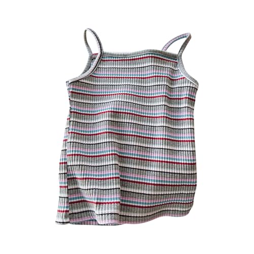 Girls Sleeveless Striped Tank Tops Spaghetti Strap Tshirts Ribbed Knit Color Block Summer Sport Casual Basic Blouse