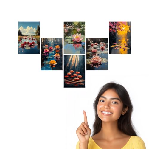 Image of SiddArtify Water Lily Wall Art Poster Print Set - Floral Canvas Prints for Living Room Bedroom Office Decor - Set of 2-4x6 Inch - Board (Pack of 6) - Sticker (Pack of 6)
