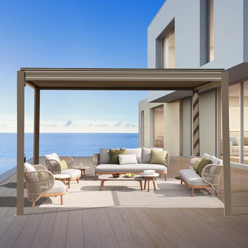 Domi-Louvered-Pergola-10X10FT-Aluminum-Pergola-with-Adjustable-Roof-Aluminum-Frame-Efficient-Drainage-System-Outdoor-Pergola-for-Patio-Deck-Garden-Brown Domi Louvered Pergola 10X10FT Aluminum Pergola with Adjustable Roof Aluminum Frame Efficient Drainage System Outdoor Pergola for Patio Deck Garden Brown