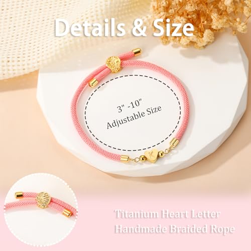 WEDDINEN Initial Bracelets A to Z Dainty Titanium Heart Love Letter Bracelets for Girls,Charm Handmade Braided Name Bracelet Women Trendy Jewelry Birthday Gift for Teen Girls3