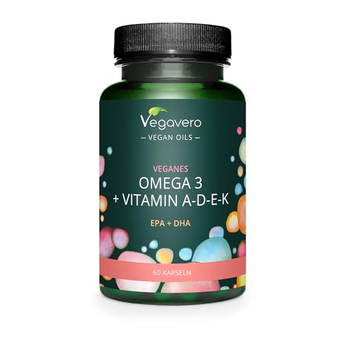 Omega 3 EPA y DHA | Con Vitaminas A, D3, E y K2 | 100% Natural | Materia Prima de Marca | Con GreenCaps | Vegavero® | Vegano