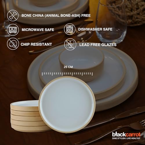 Image of BlackCarrot Ceramic Dinner Set, 12 Pcs, Beige White, Bone China Free