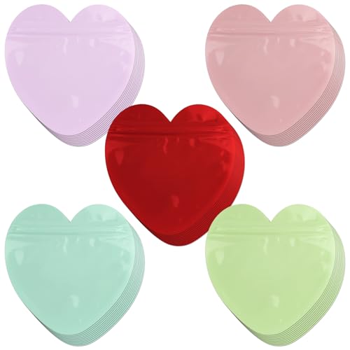 Yeetandoo 50 Pcs Heart-Shaped Ziplock Bags Multicolor Clear Plastic Jewelry Bags for Earrings Rings Business Supplies Valentines Day Wedding Birthday Christmas Halloween Party Favors (50)