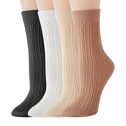 Image of TOAMOUR Womens Crew Socks, 4 Pairs Casual Knit Cotton Comfy Breathable Dress Socks for Women