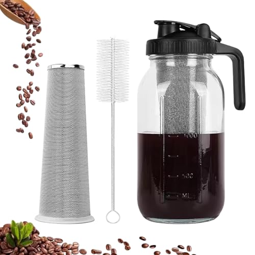 Cold Brew Coffee Maker 64oz Iced Coffee Maker Glass Cold Brew Coffee Pitcher Iced Brew Coffee Maker Cold Coffee Drinks Container with Stainless Steel Fil-ter for Fridge,Coffee,Water,Iced Tea(Black)