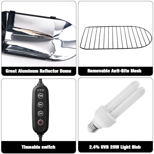 Image of Bird Cage Light Fixture Combo Kit with Adjustable Timer,Lamp Hood with 2.4% UVB UVA 20W Compact Fluorescent Bulb for All Kinds Captive Birds Reptiles