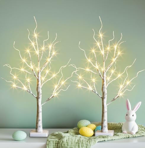 PEIDUO Christmas Decorations Indoor, 2 FT Birch Tree with LED Lig...
