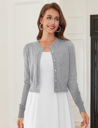 Image of LETDIOSTO Cropped Cardigan Bolero Shrug for Women, Button Down Long Sleeve Knit Sweater for Dresses,for Jeans, XS to XL
