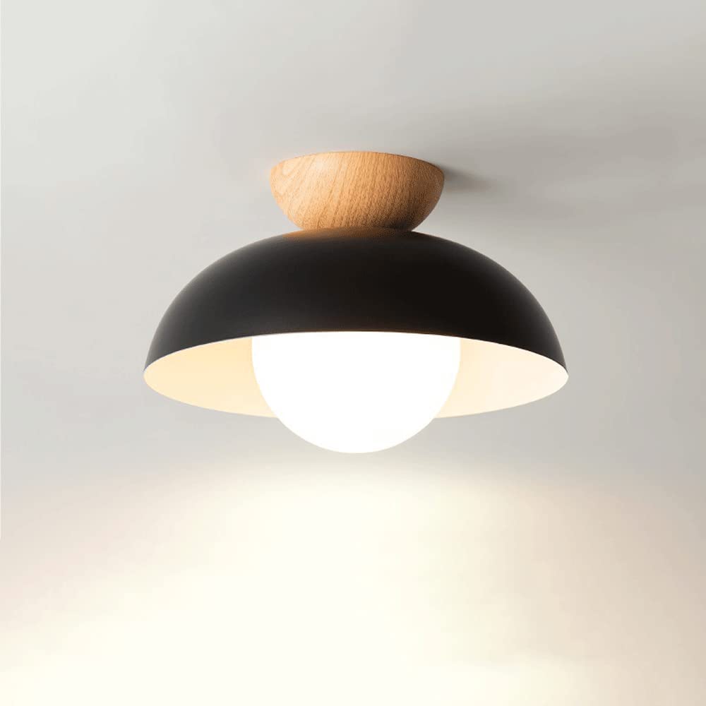 Elksdut Semi Flush Mount Ceiling Light, Modern Ceiling Light With Opaline Glass Shade & Wood Grain Metal Base Layer, Flush Mount Light Fixture For Dining Room, Bedroom, Cafe, Bar, Hallway, Passway