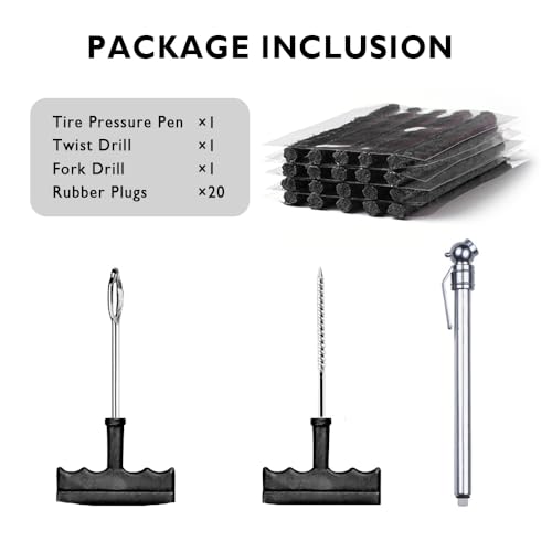 Image of Tire Repair Kit with Plugs,Tire Plug Kit Heavy Duty Professional with T-Handle Tool and Tyre Pressure Pen,Universal Fix a Flat Tires Sealant for Emergency Fixing Tires Puncture