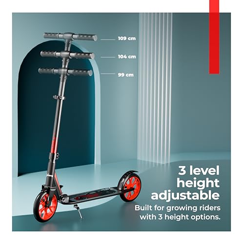 Image of Lifelong Kick Scooter | Scooter for Kids 6-12 Boys & Girls | Foldable Adjustable Height Kick Scooter | 100 Kg Capacity | Big Wheels | Rear Brake | Outdoor Ride Gift for Kids (Black & Red)