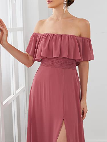 Image of Ever-Pretty Women's Summer Off The Shoulder Flowy Chiffon Formal Wedding Guest Dresses Maxi Side Split Beach Bridesmaid Dress