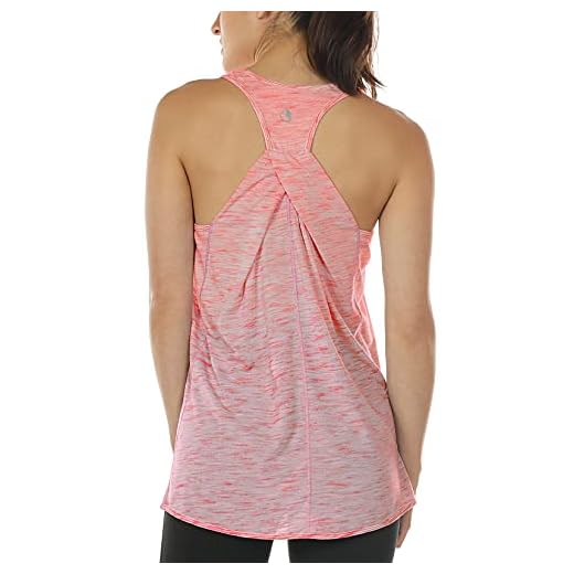 icyzone Damer yoga fitness linne lång – träning jogging ärmlös skjorta sport toppar, röd, M