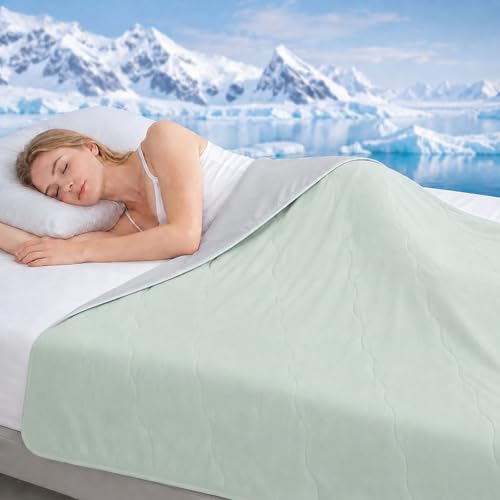 SliverChry Manta Refrescante 150x200 cm, Manta Fria Verano Q-MAX 0,4, Manta Ligera de Fibra Refrescante Doble Cara, Ligera Transpirable Antialérgica, Manta Sofá Verano de Enfriamiento (Verde)