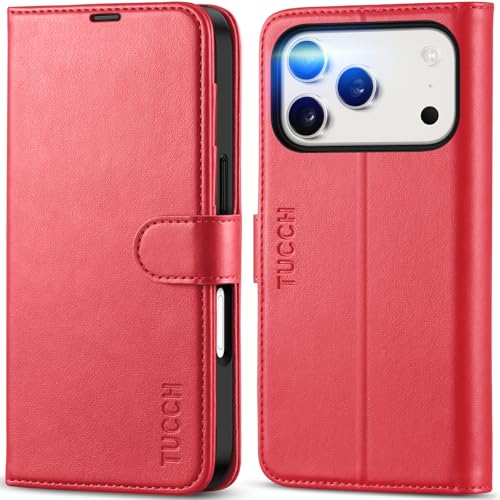 Coque pour iPhone 17 Pro TUCCH rouge avec portefeuille intégré et blocage RFID