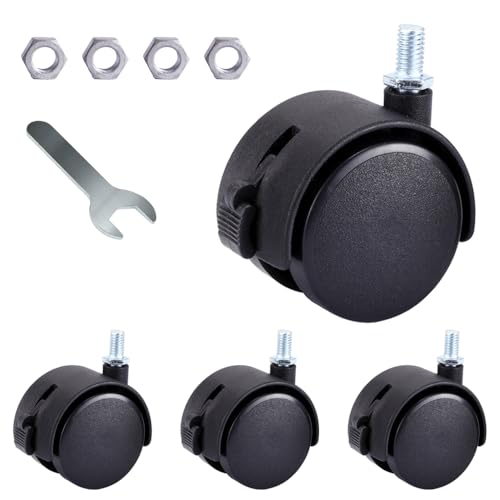 4 PCS Swivel Castors 2 Inch Nylon Caster Wheels with Brake Black Swivel Furniture Caster Wheels with M8 Threaded Stem Nut and Spanner for Furniture Sofa Chair Cabinet
