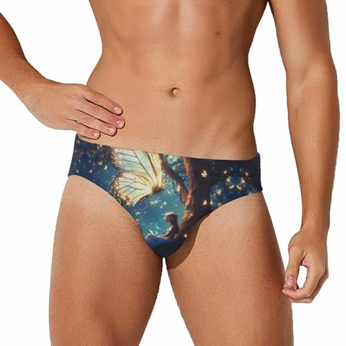 Butterfly Wings Glowing and Beauty Printed Swim Briefs for Men Sexy Bikini Swimwear Elastic Beach Trunks Bathing Suit